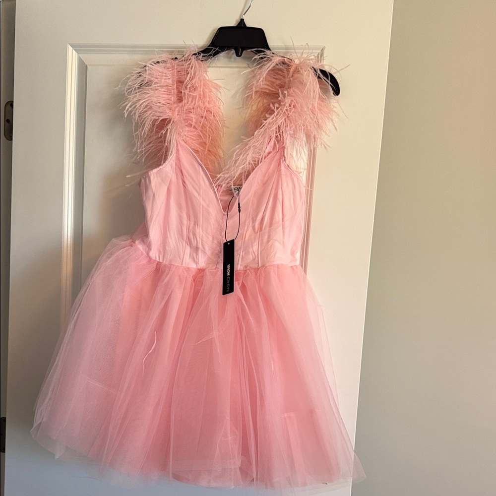 Fashion Nova Pink Feathered Mini Dress